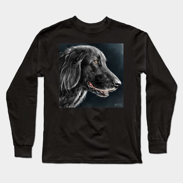 Painting of a Gorgeous Black Golden Retriever on a Dark Background Long Sleeve T-Shirt by ibadishi